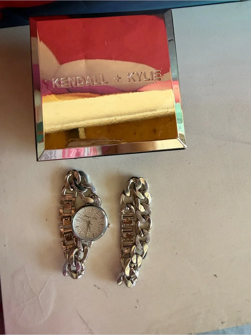 Kendall & Kylie Silver-Tone Chain Link Bracelet Watch with Logo Accent